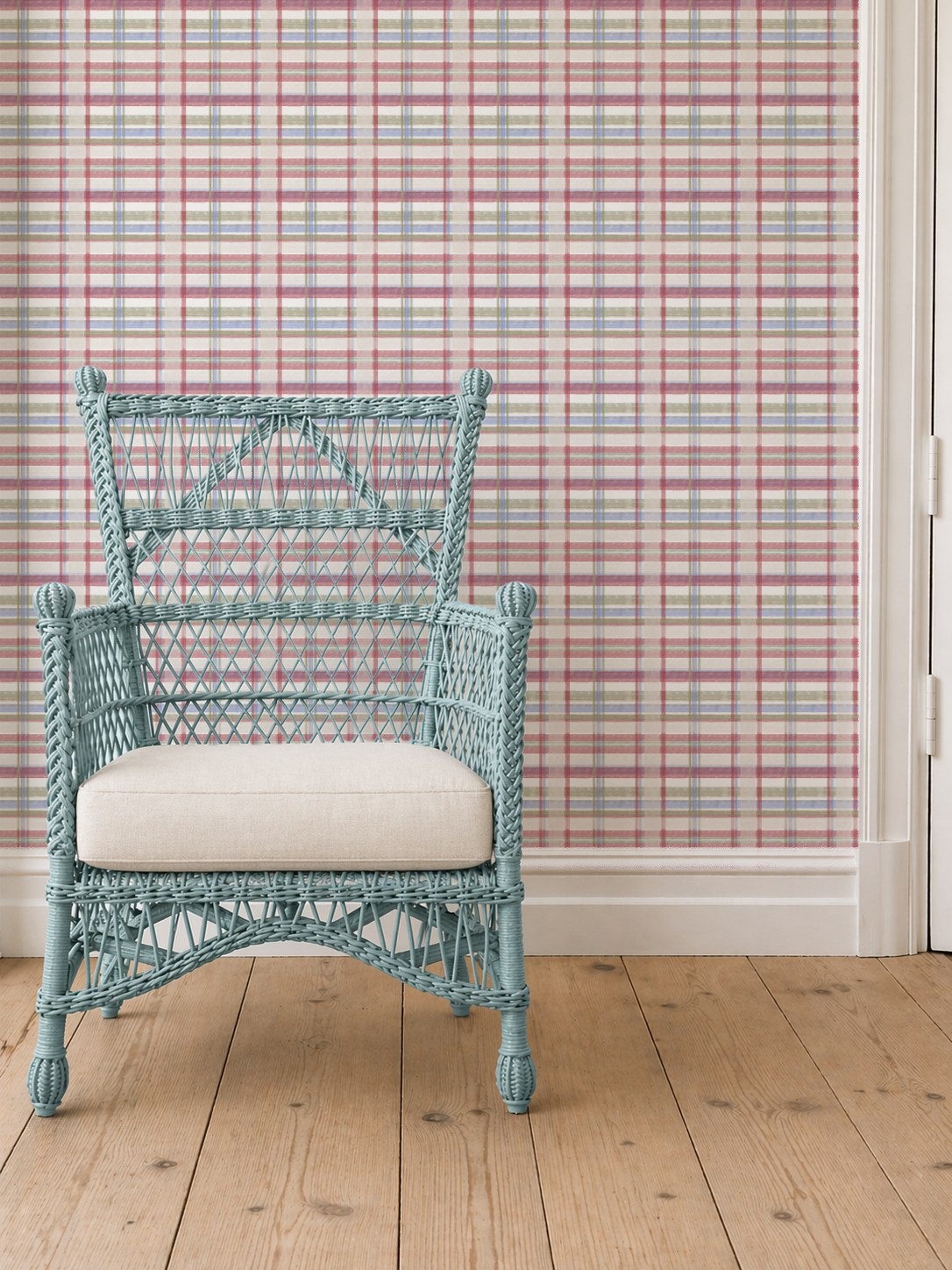 Cedar Point Madras — Coastal Cottage Plaid Wallpaper | Melissa Dayton Art Light Blue