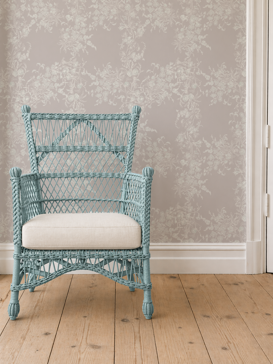 Sun Room Wallpaper | Climbing Floral Vine | Blush Monochrome | Melissa Dayton Wallpaper