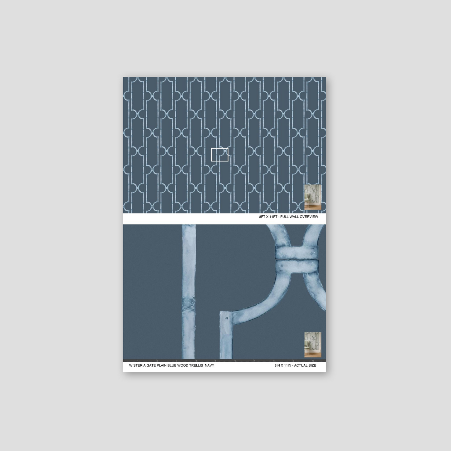 Navy blue wallpaper with geometric trellis pattern, elegant and modern design.