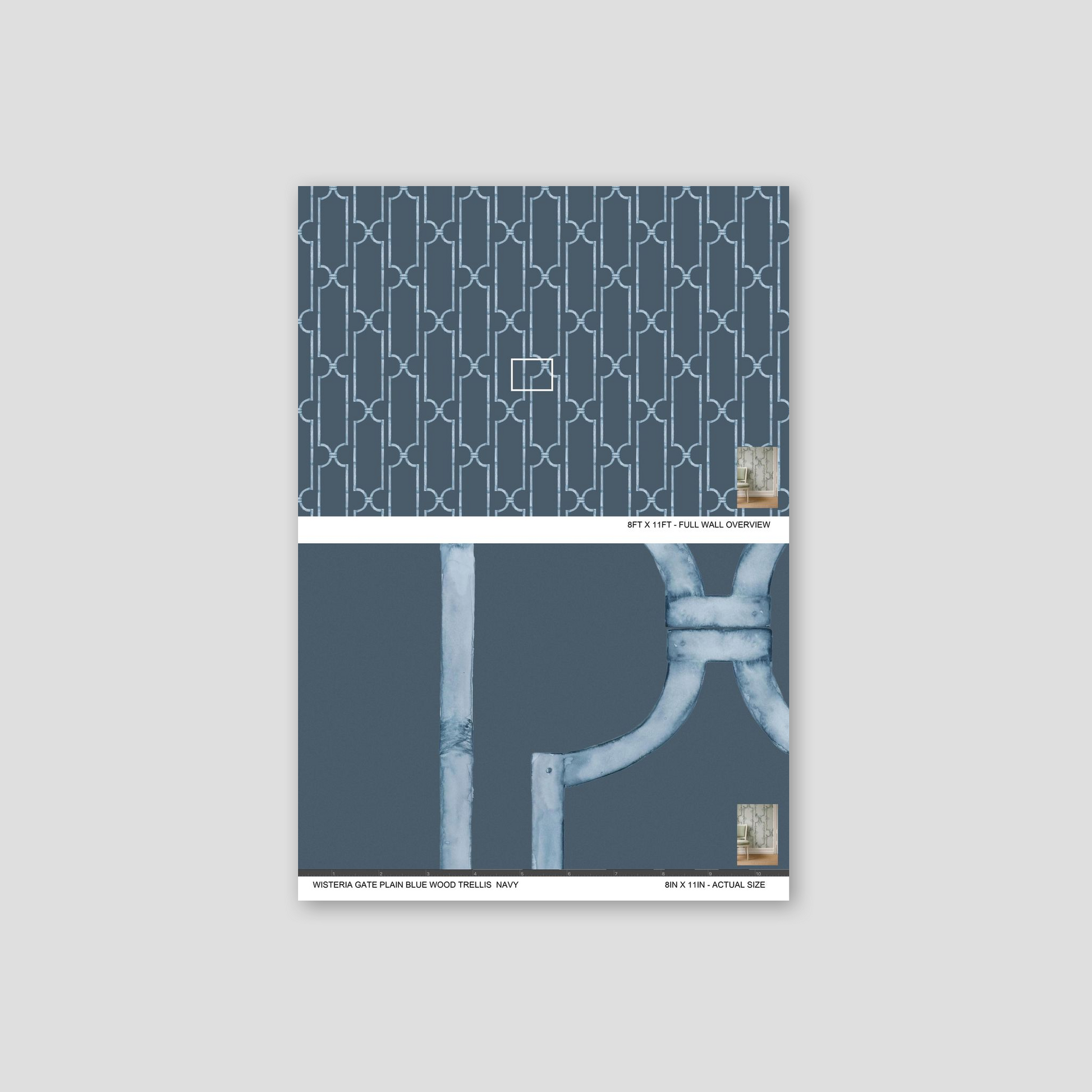Navy blue wallpaper with geometric trellis pattern, elegant and modern design.