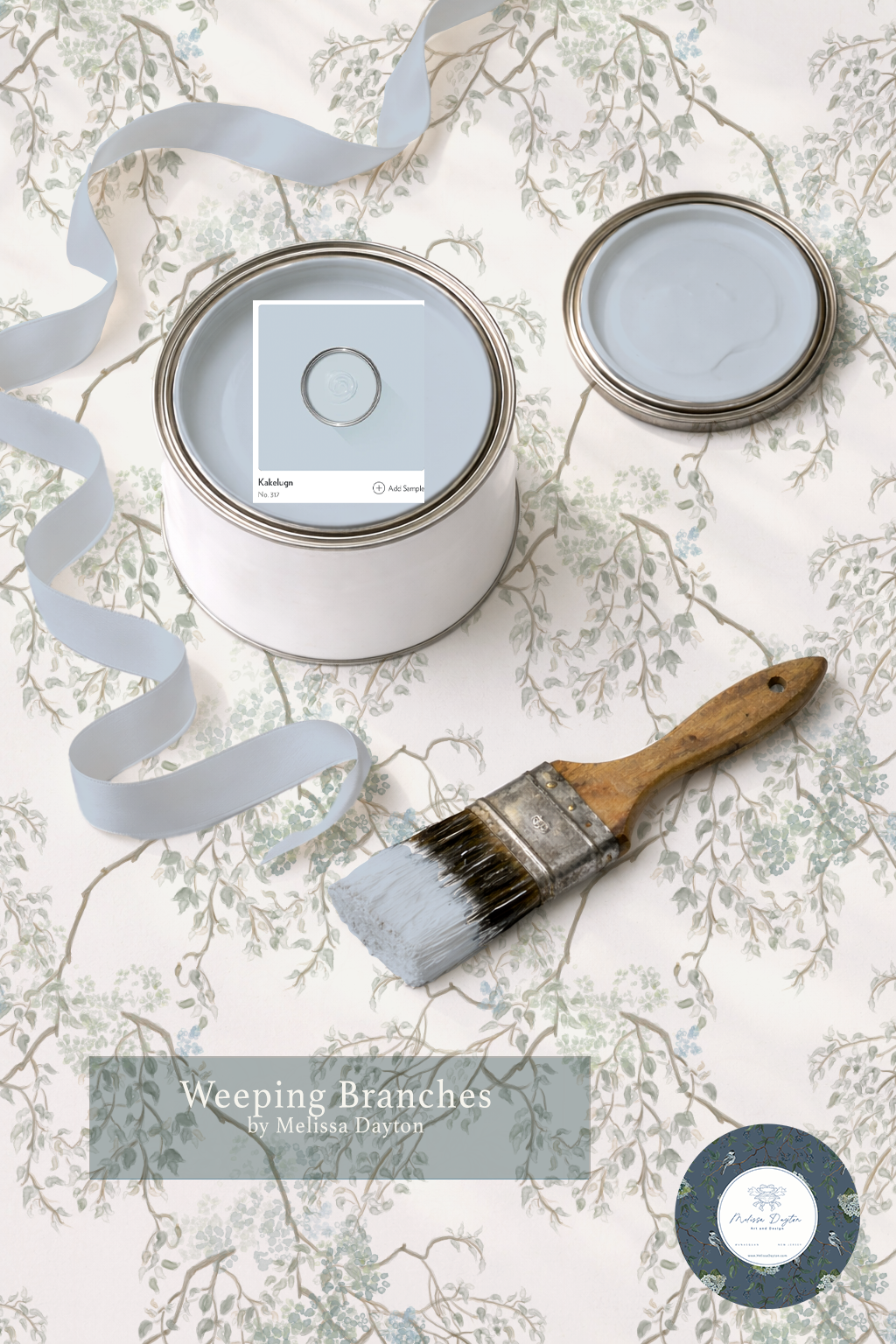 Original Weeping Branches Sea Foam — Cream Botanical Wallpaper | Heritage Hand-Painted Design (full scale)