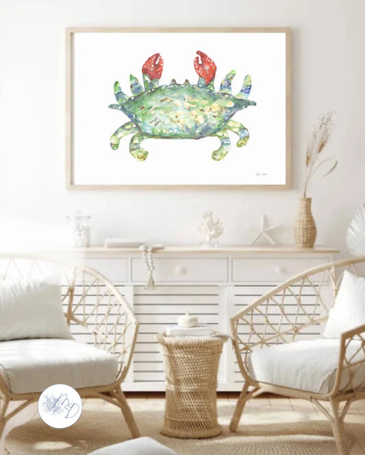 Red Claw Crab Watercolor Print | Coastal Wall Art | Melissa Dayton