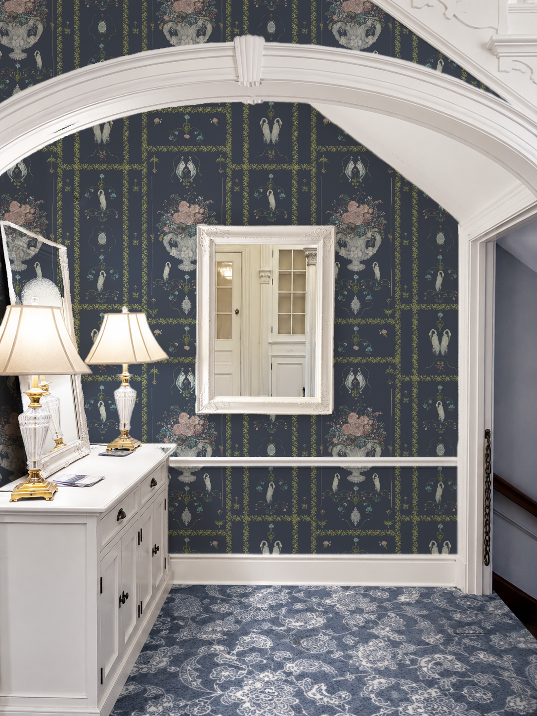 Navy Ink Manor Wallpaper — Spring Lake Community House Edition
