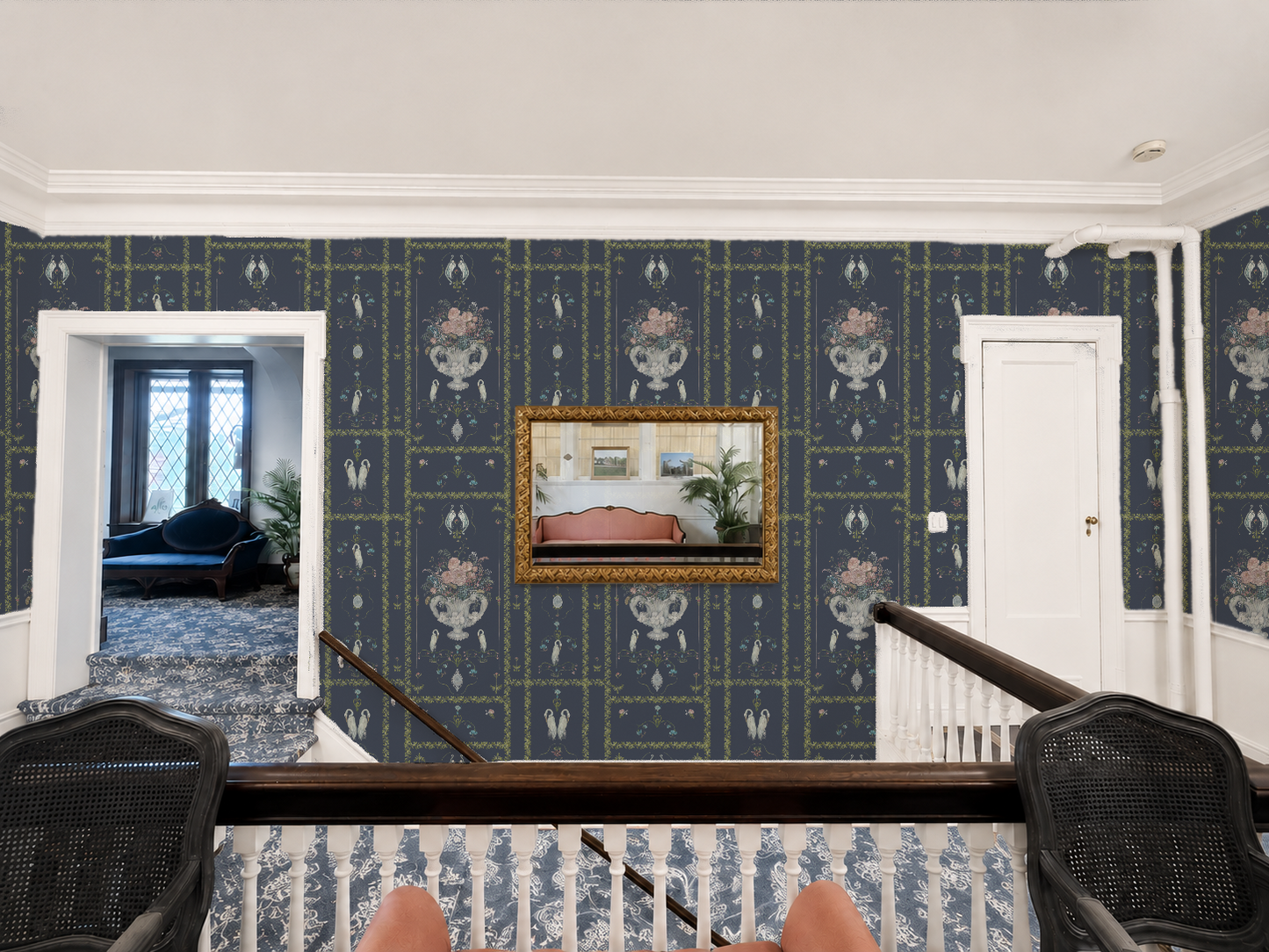 Navy Ink Manor Wallpaper — Spring Lake Community House Edition