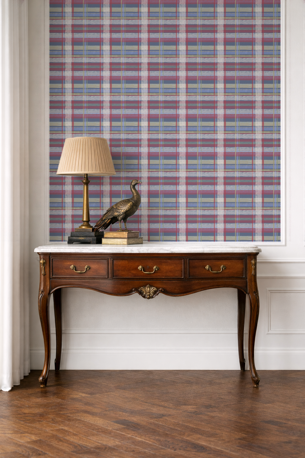 Cedar Point Madras — Coastal Cottage Plaid Wallpaper | Melissa Dayton Art Navy