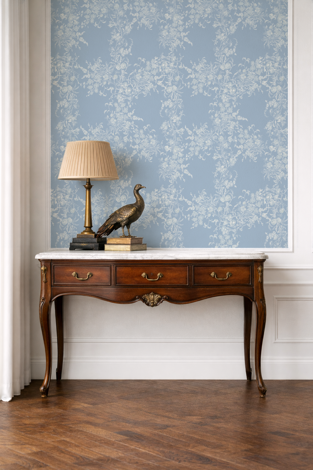 Sun Room Wallpaper | Climbing Floral Vine | Blue Monochrome | Melissa Dayton Wallpaper
