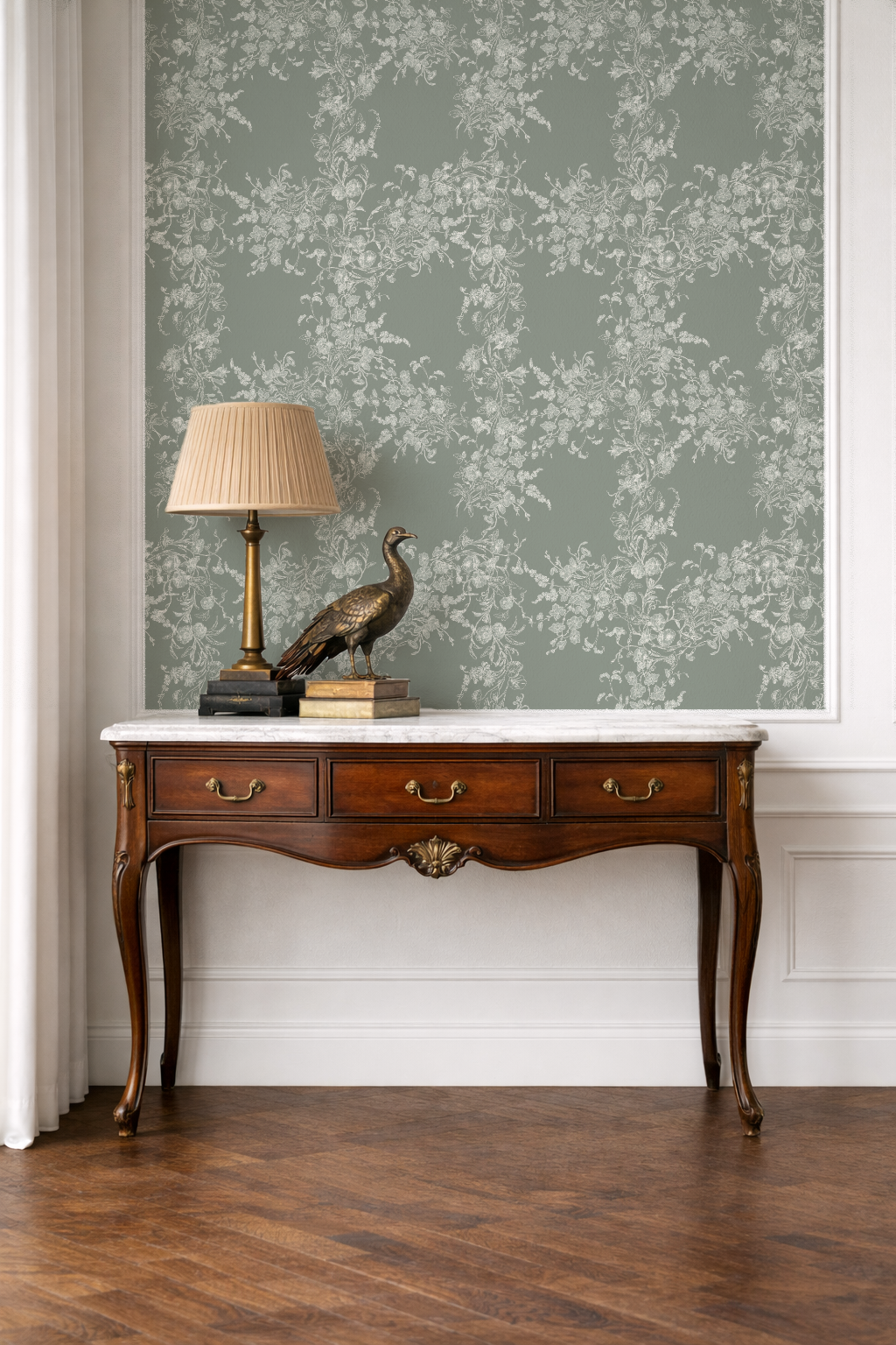 Sun Room Wallpaper | Climbing Floral Vine | Mossy Green  Monochrome | Melissa Dayton Wallpaper