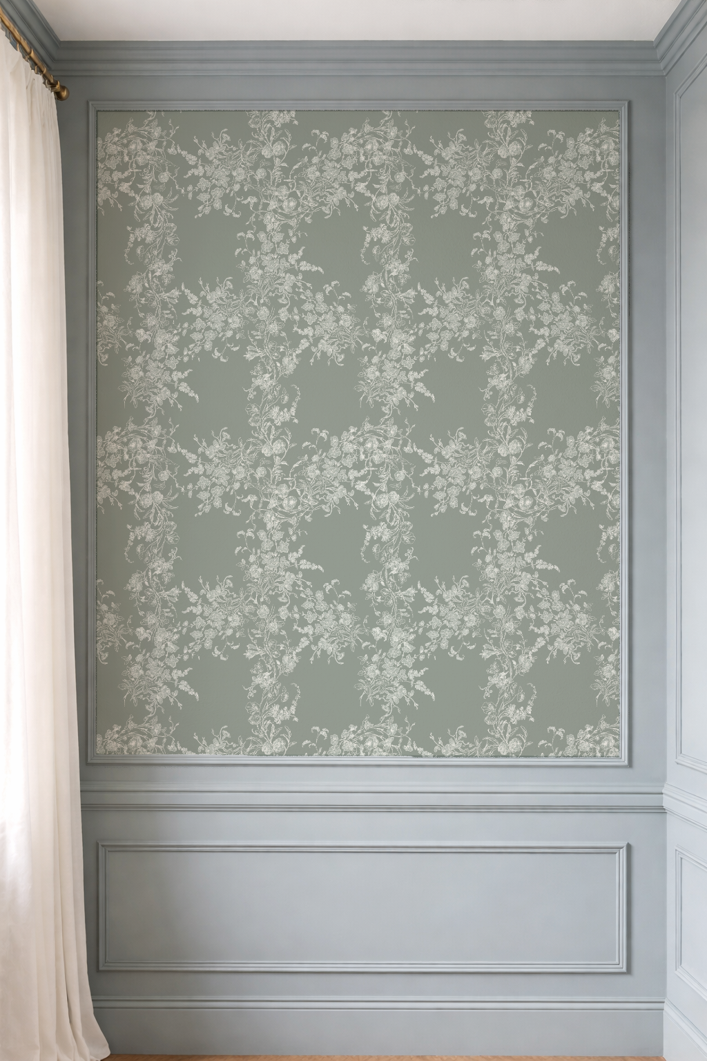 Sun Room Wallpaper | Climbing Floral Vine | Mossy Green  Monochrome | Melissa Dayton Wallpaper