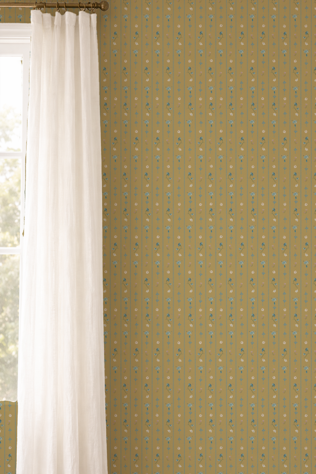 Manor Cloister Sprig Dainty Fleur Wallpaper Marigold