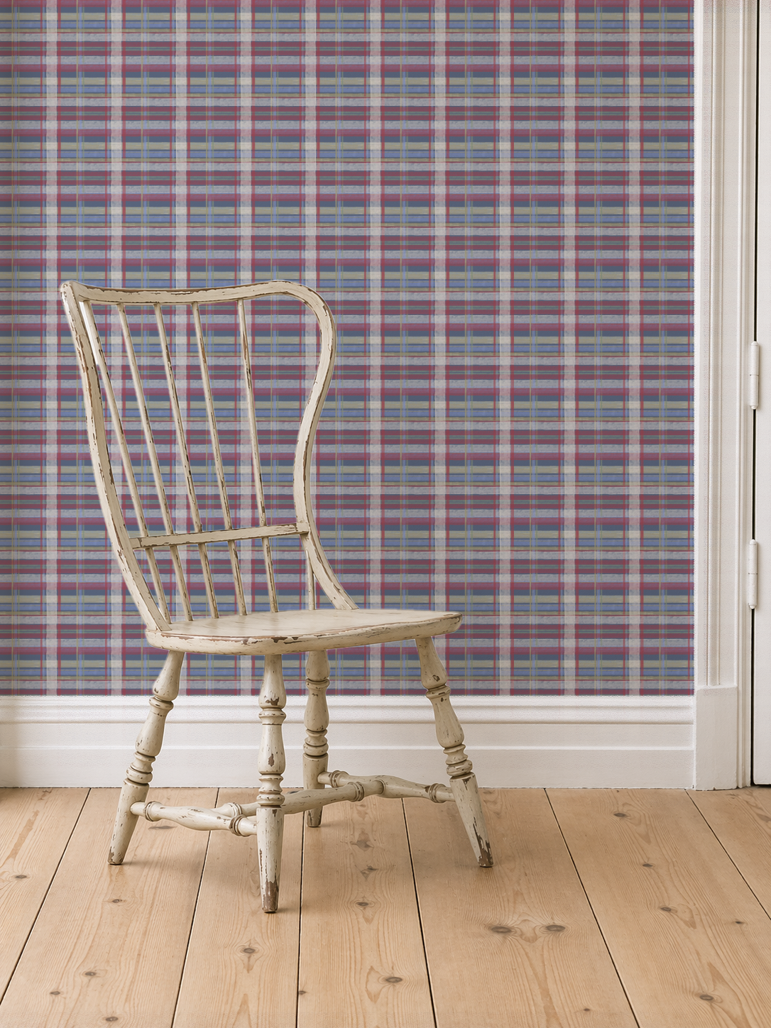 Cedar Point Madras — Coastal Cottage Plaid Wallpaper | Melissa Dayton Art Navy
