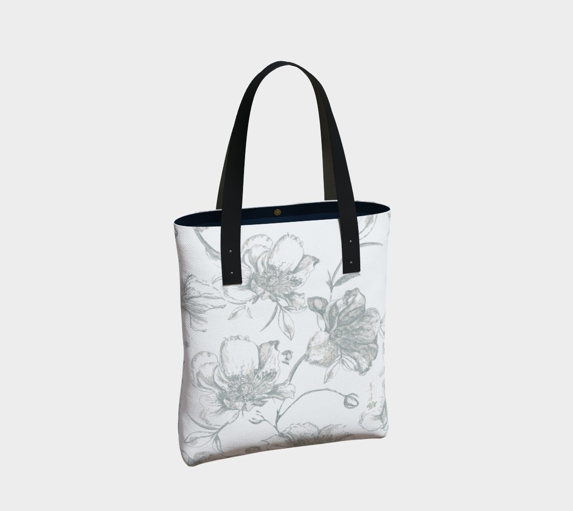 Grey Wild Roses Long Canvas Tote