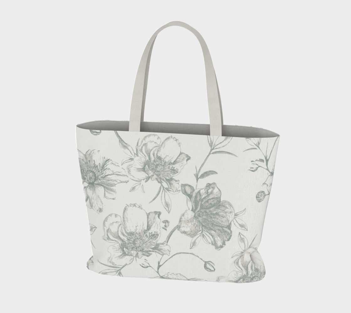 Grey Wild Roses Canvas Tote