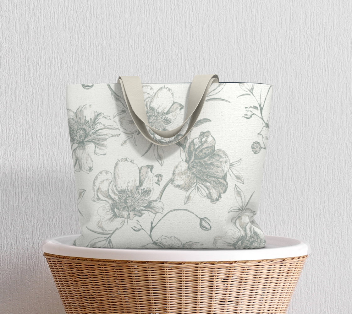 Grey Wild Roses Canvas Tote