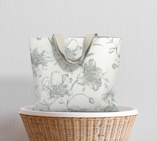 Grey Wild Roses Canvas Tote