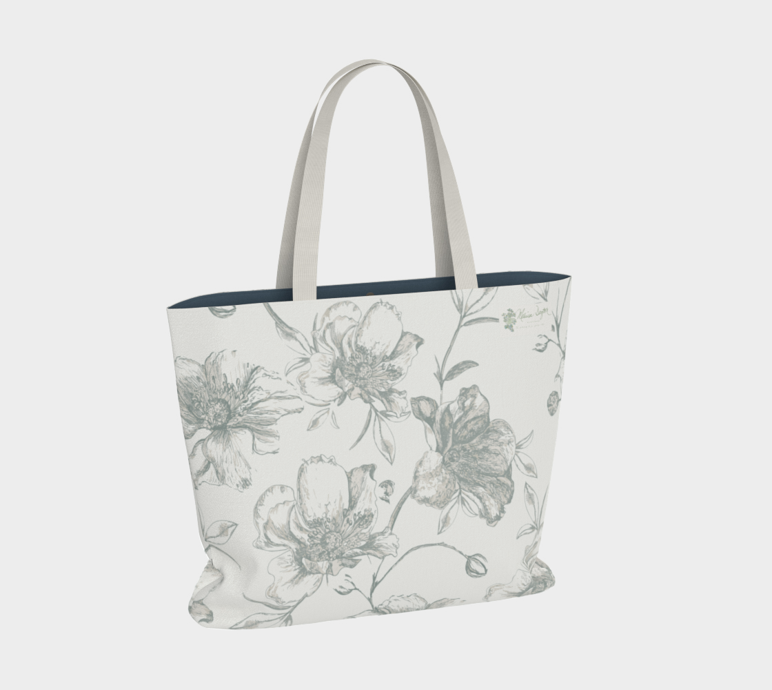 Grey Wild Roses Canvas Tote