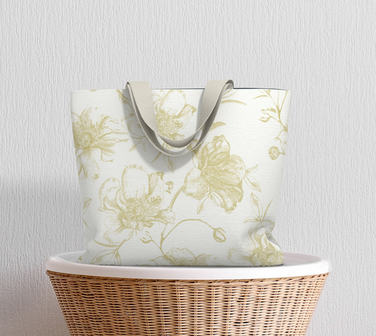 Gold Wild Roses Canvas Tote