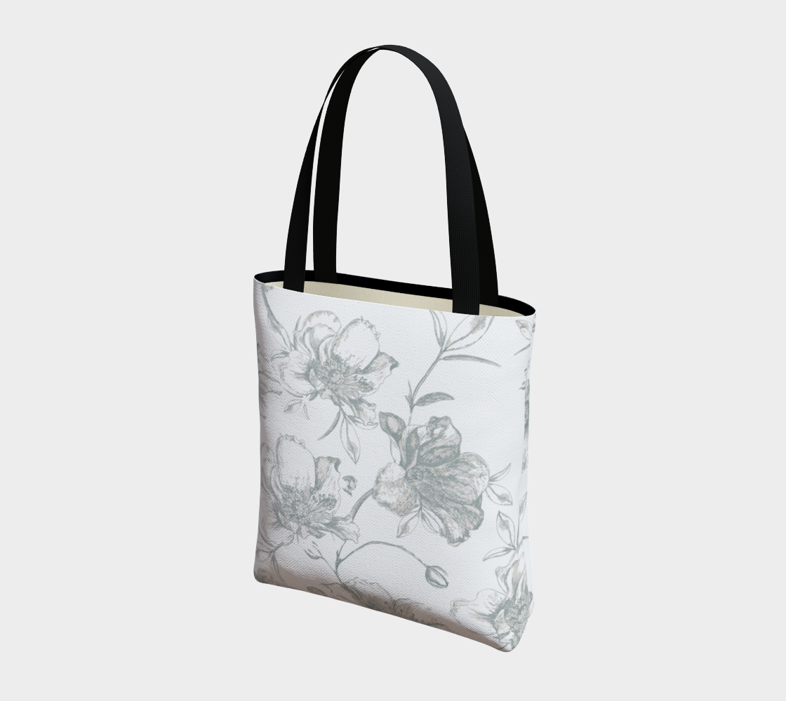Grey Wild Roses Long Canvas Tote