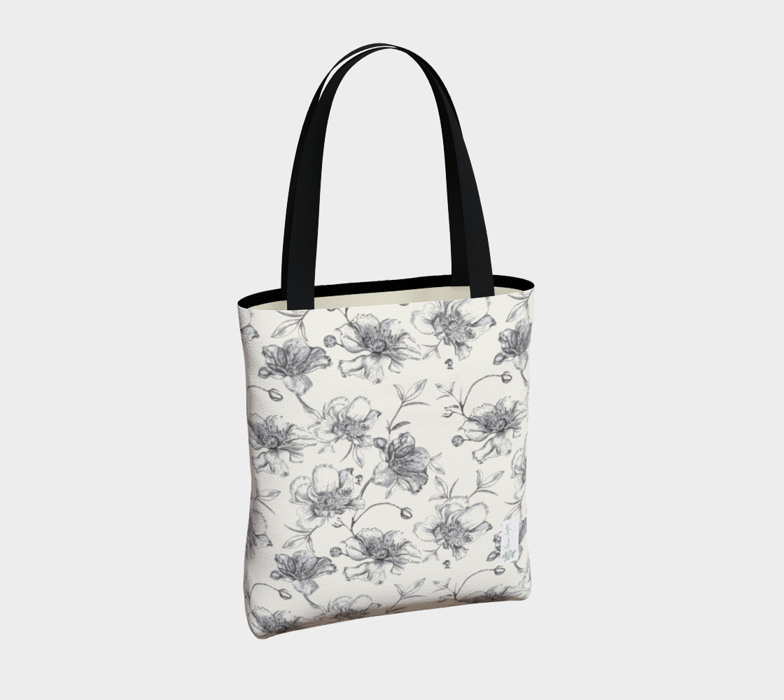 Black and white roses on cream  long tote