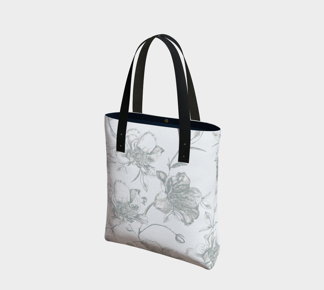 Grey Wild Roses Long Canvas Tote