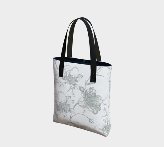 Grey Wild Roses Long Canvas Tote