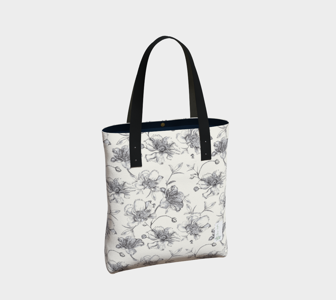 Black and white roses on cream  long tote