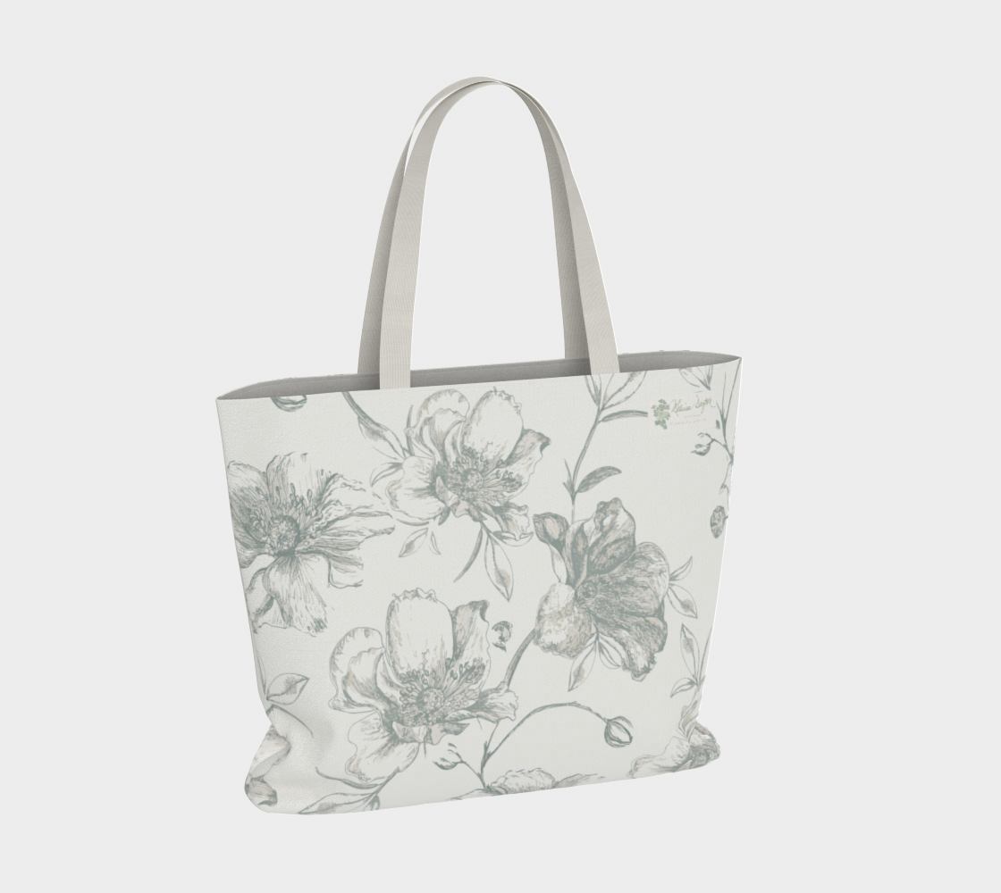 Grey Wild Roses Canvas Tote