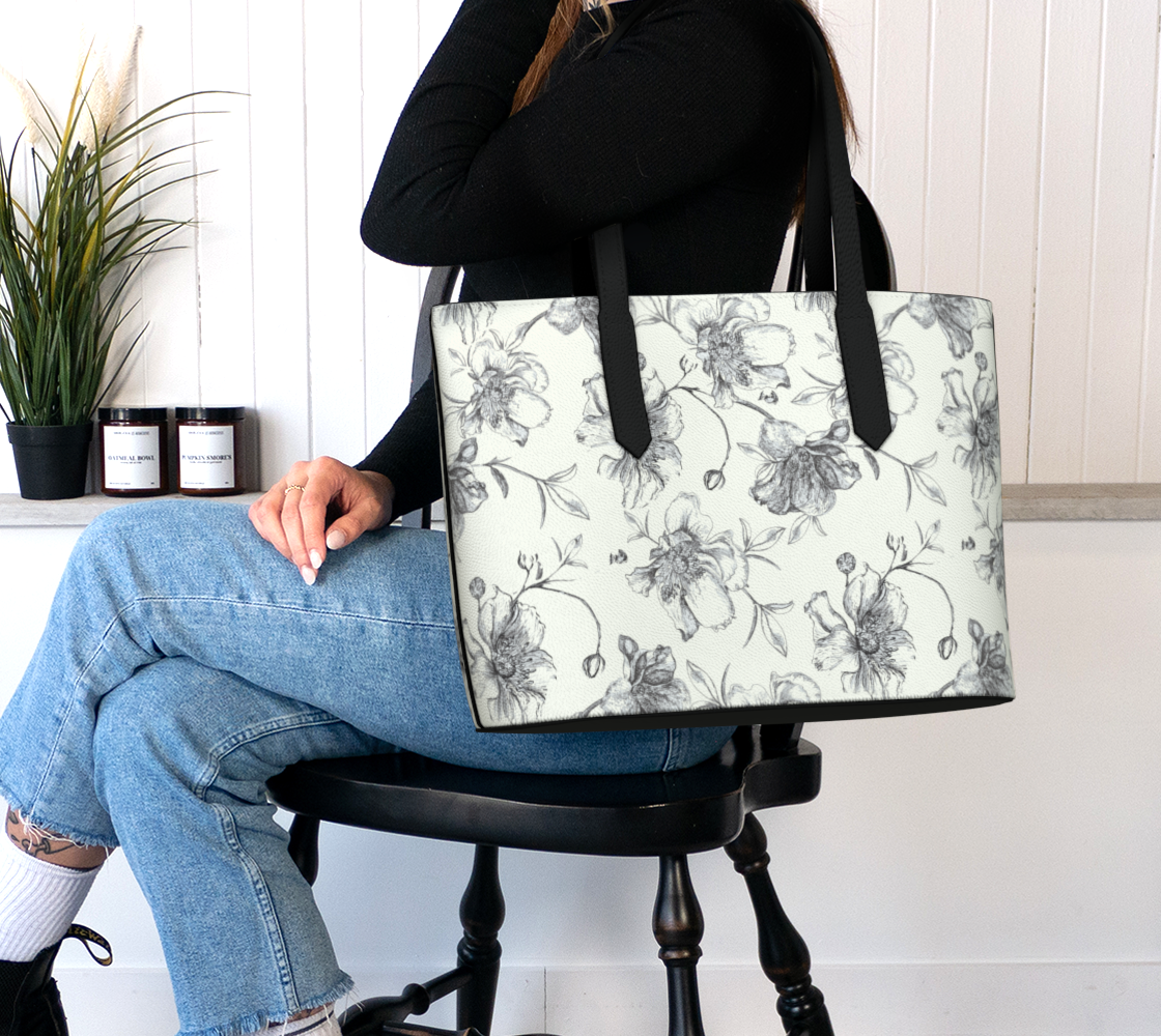 Vegan Tote with Wild Roses on cream