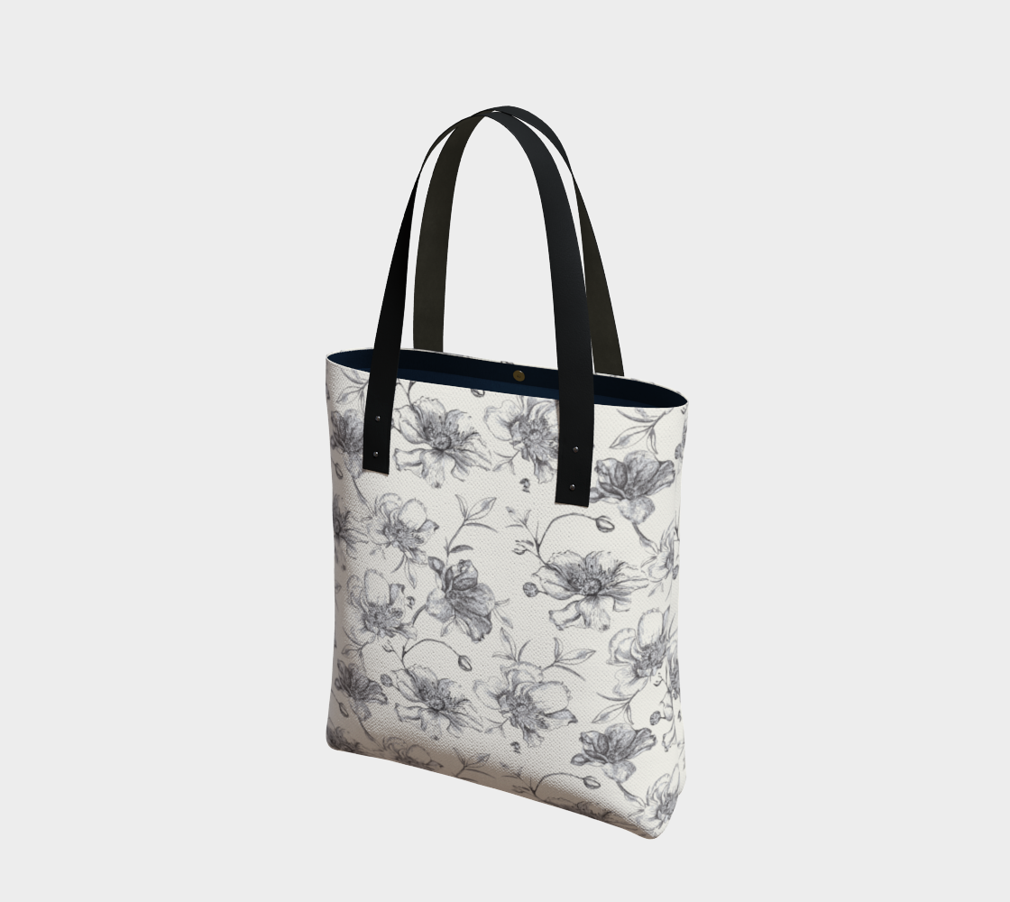 Black and white roses on cream  long tote