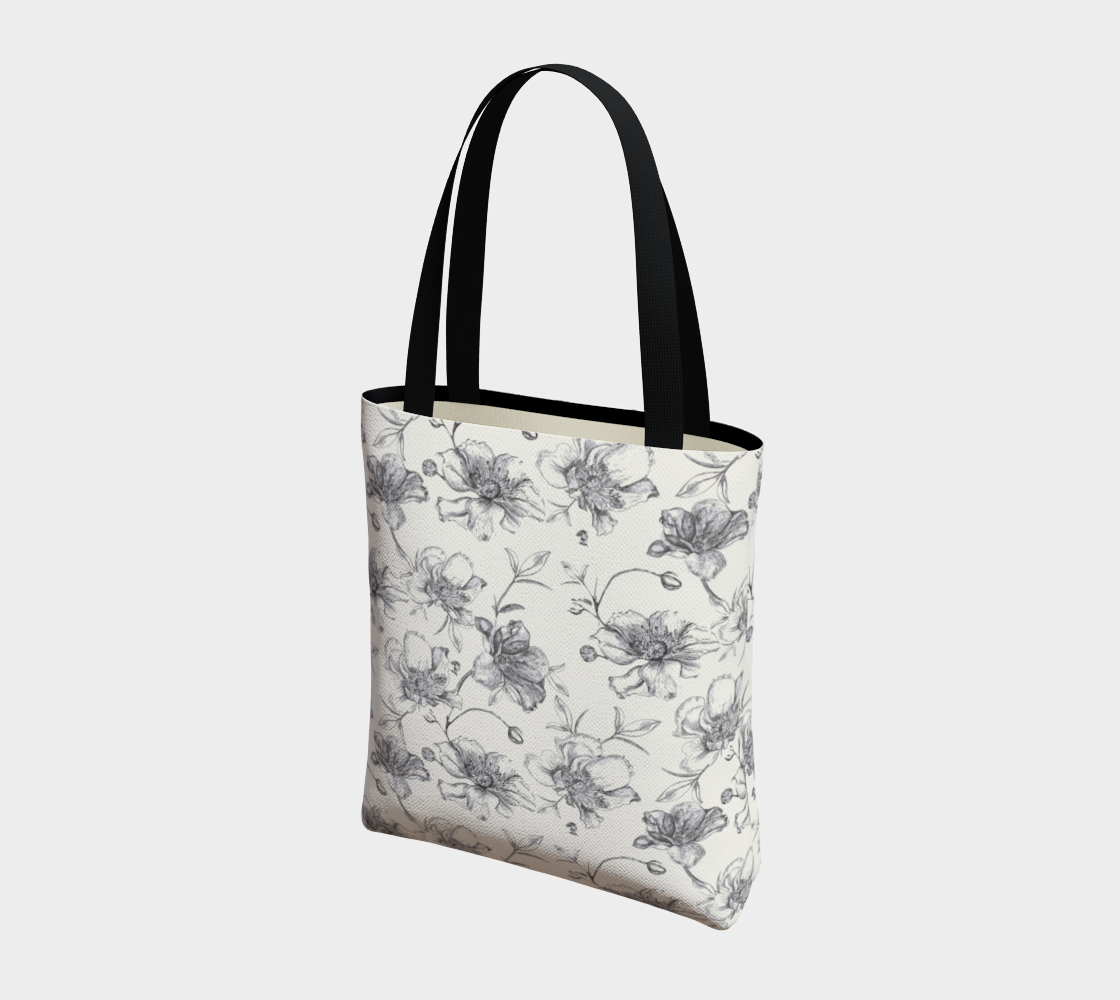 Black and white roses on cream  long tote