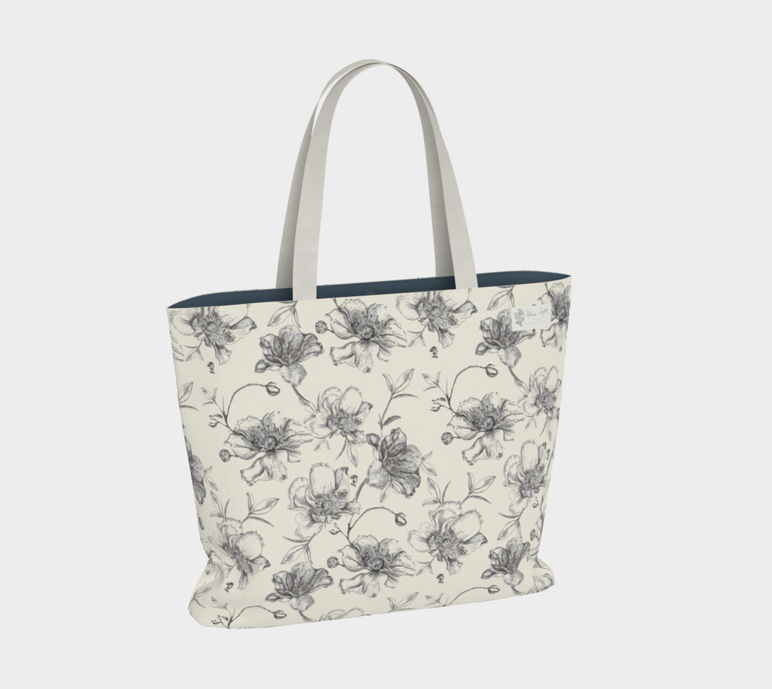 Wild Roses on cream LG tote