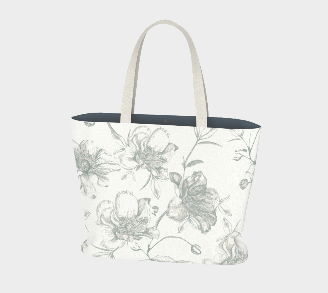 Grey Wild Roses Canvas Tote