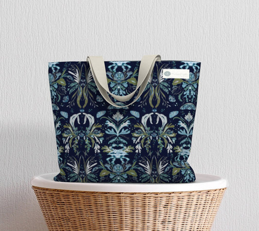 navy crab damask tote