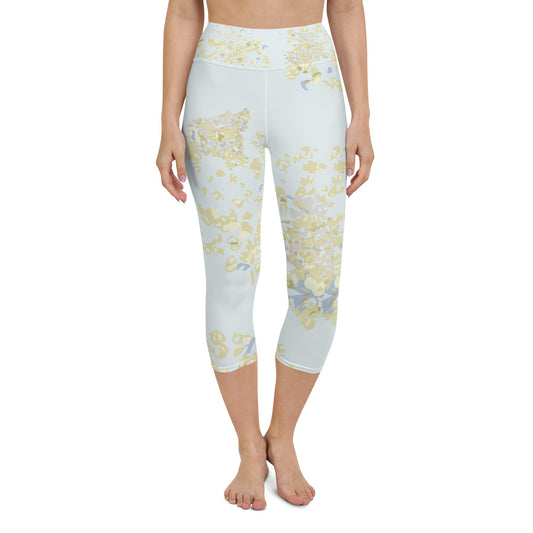 Yoga Capri Leggings- light blue Hydrangeas