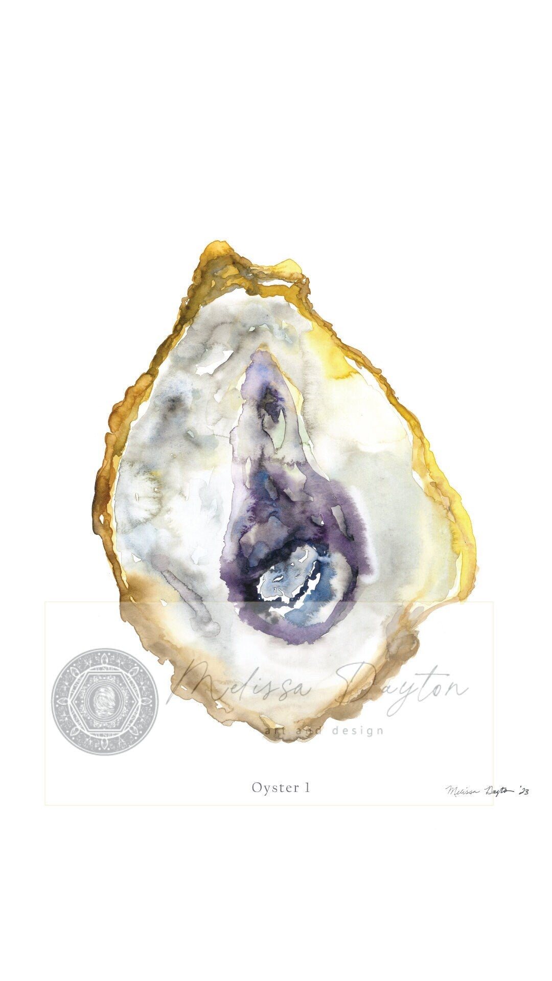 Oyster 1 – Coastal Art Print in Gold, Blue & Soft Purple  (Unframed)