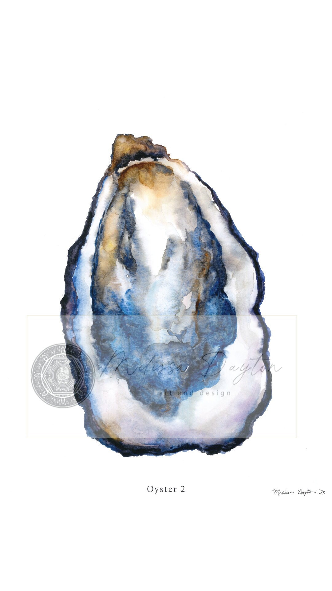 Oyster 2 – Hand-Painted Coastal Oyster Print in Deep Blue (Unframed)